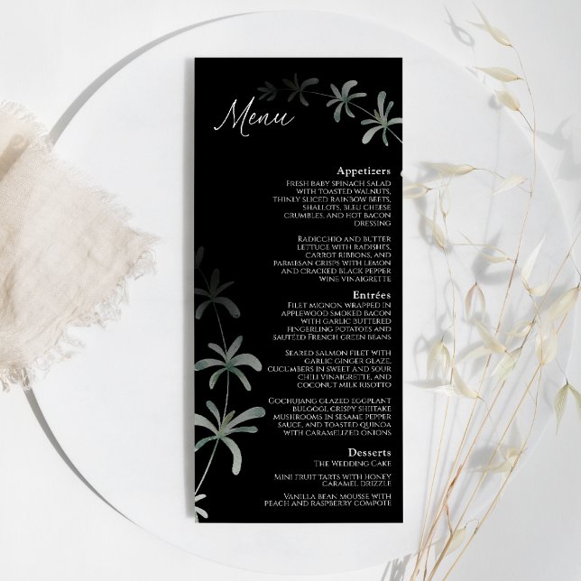 Modernes Greenery Black Wedding Flat Menu Menükarte (Von Creator hochgeladen)