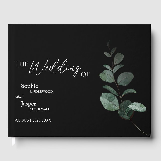 Modernes Greenery Black Wedding Gästebuch (Vorderseite)