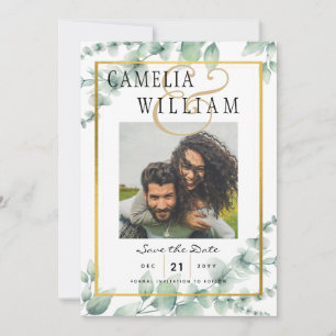 Modernes Greenery FOTO Hochzeit Speichern Sie das Einladung