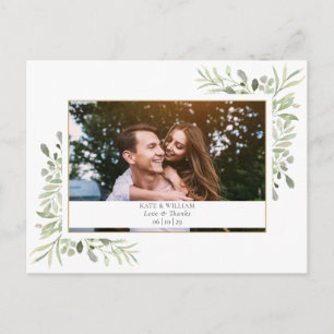 Modernes Greenery Foto Wedding Vielen Dank Postkarte