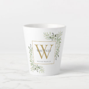 Modernes Greenery Gold Monogram Elegant Milchtasse