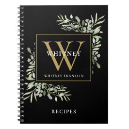 Modernes Greenery Gold Monogram Name Rezept Kochbu Notizblock