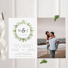 Modernes Greenery Wreath Monogram Wedding Foto Save The Date
