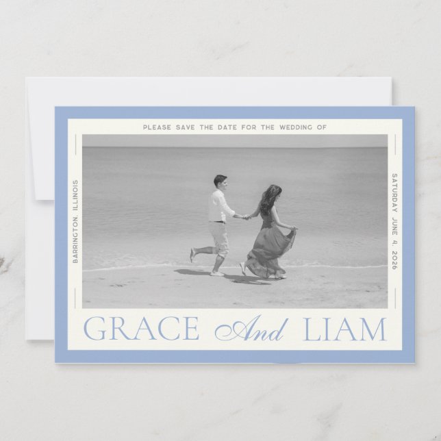 Modernes Grenzelegantes Foto Save the Date (Vorderseite)