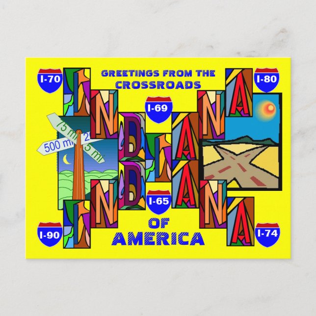 MODERNES GROSSES SCHREIBEN INDIANA GREETINGS POSTC POSTKARTE (Vorderseite)