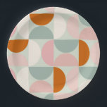 Modernes, grün blütendes Orangenmuster des Mittelj Pappteller<br><div class="desc">Retro Mitte des Jahrhunderts moderne Muster - abstrakte geometrische Formen - minimalistische Muster Salbei grün, rot Rosa, Orange und Creme Weiß.</div>