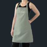 Modernes, grün formatiertes, benutzerdefiniertes S Schürze<br><div class="desc">Personalisierte schlanke,  moderne Skriptname Text monogramm solide schlichte Farbe gürlich elegante elegante schlanke grün und weiß Text Küche Schürze. Anpassen,  personalisieren Sie es mit Namen,  Zitat,  Phrasen,  Text,  Monogramm,  Initialen oder Firmennamen. Geeignet für Köche,  Koch,  Keramik,  Keramiken,  Handwerk,  Arbeit,  Küche,  Backen,  Grillen,  Grill etc.</div>