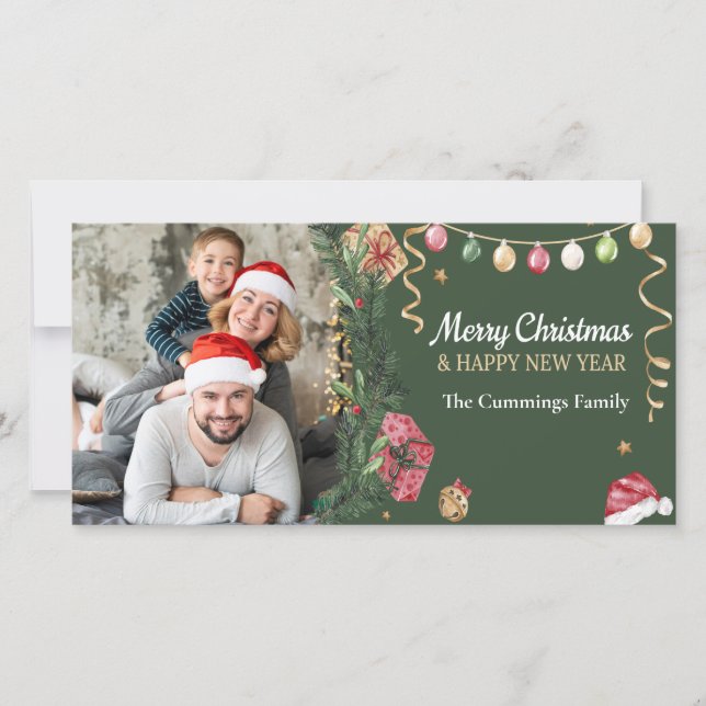 Modernes Grün frohe Weihnachten glücklich Neues Ja (Vorderseite)