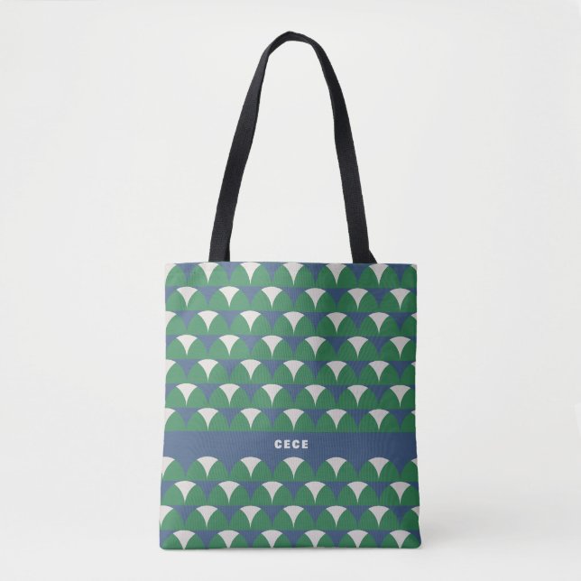 Modernes, grün geometrisches Retro personalisiert Tasche (Vorderseite)
