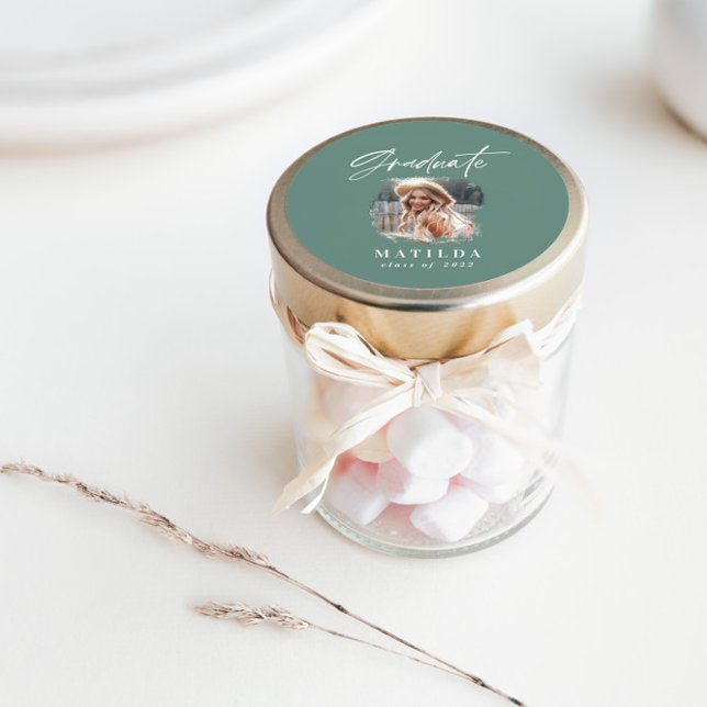 Modernes, grün geschriebenes Foto mit elegantem Ab Runder Aufkleber (Von Creator hochgeladen)