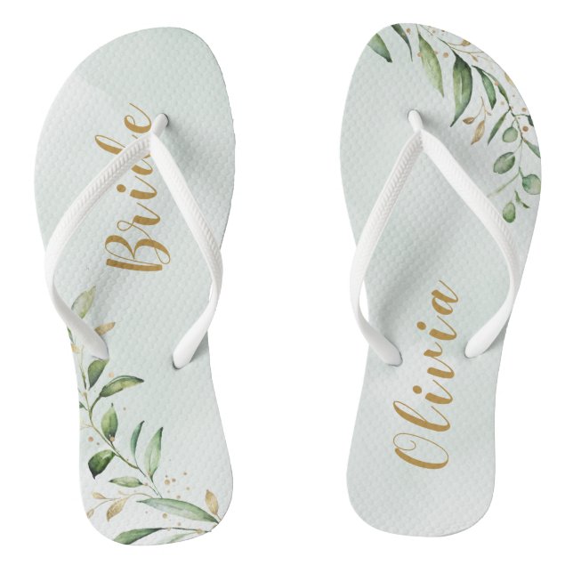 Modernes Grün Goldene geometrische Personalisierte Flip Flops (Fußbett)