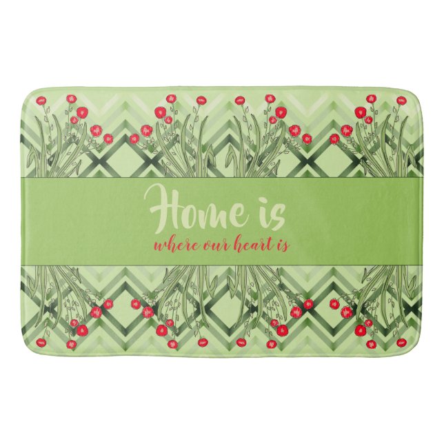 Modernes Grün mit roter Blüte Badematte (Vorderseite)