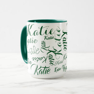 modernes Grün mit weißen handgeschriebenen Namen Tasse