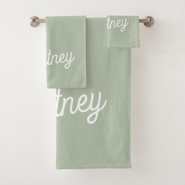 Modernes, grün Personalisiertes Monogramm und Name Badhandtuch Set (Insitu)
