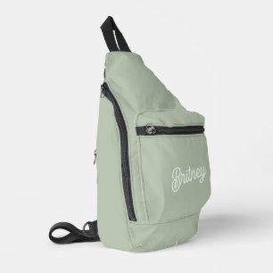 Modernes, grün Personalisiertes Monogramm und Name Crossbody Bag