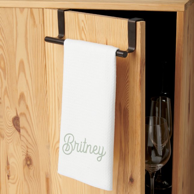 Modernes, grün Personalisiertes Monogramm und Name Geschirrtuch (Drittel gefaltet)