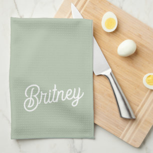 Modernes, grün Personalisiertes Monogramm und Name Geschirrtuch