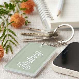 Modernes, grün Personalisiertes Monogramm und Name Schlüsselanhänger