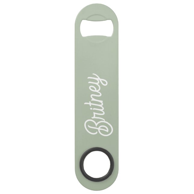 Modernes, grün Personalisiertes Monogramm und Name Speed Flaschenöffner (Vorderseite)