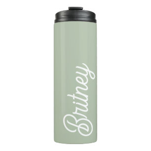 Modernes, grün Personalisiertes Monogramm und Name Thermosbecher