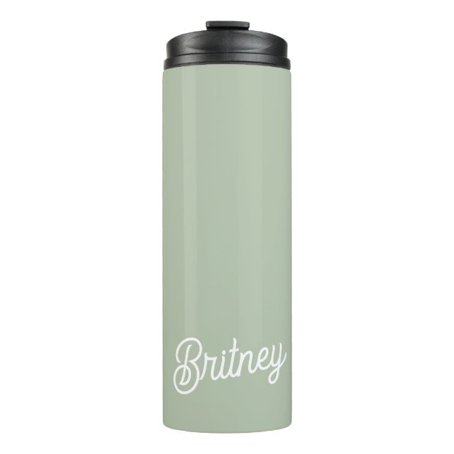 Modernes, grün Personalisiertes Monogramm und Name Thermosbecher (Vorderseite)