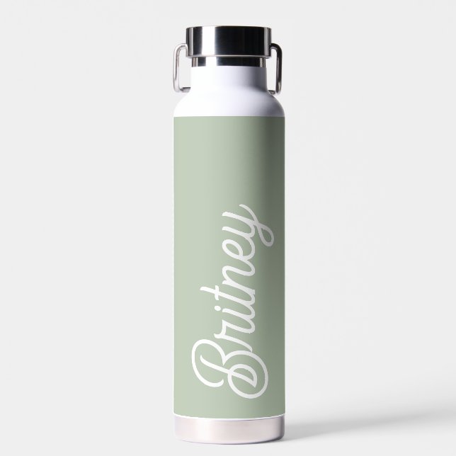 Modernes, grün Personalisiertes Monogramm und Name Trinkflasche (Vorne)