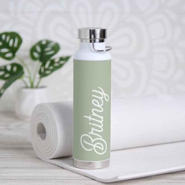 Modernes, grün Personalisiertes Monogramm und Name Trinkflasche (Yoga)
