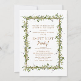 Modernes grünes Blätter Gold Empty Nest Party Einladung
