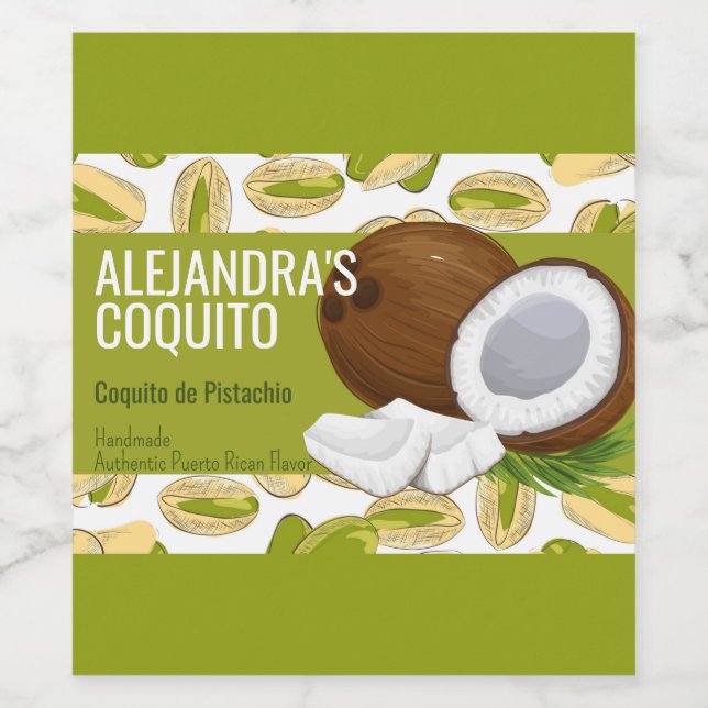 Modernes grünes Coquito de Pistachio Flaschenetike Weinetikett (Einzelnes Label)