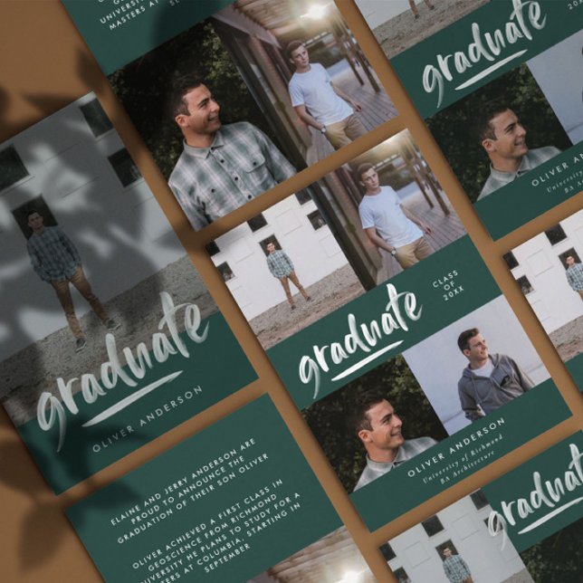 Modernes grünes Drehbuch 4 Foto Stilvoller Abschlu Einladung (Von Creator hochgeladen)