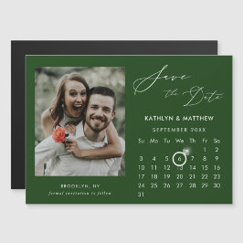 Modernes grünes, elegantes Script-Foto Save the Da Magneteinladung