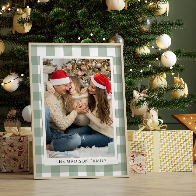 Modernes grünes Kariertes Foto frohe Weihnachten Poster (Von Creator hochgeladen)