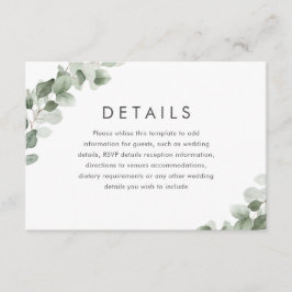 Modernes grünes Leaf-Hochzeitsempfang Details Begleitkarte