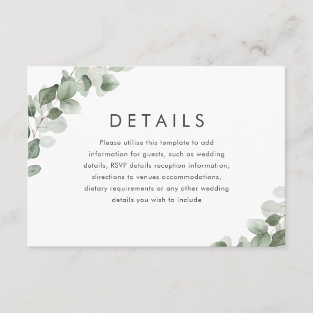 Modernes grünes Leaf-Hochzeitsempfang Details Begleitkarte (Vorderseite)