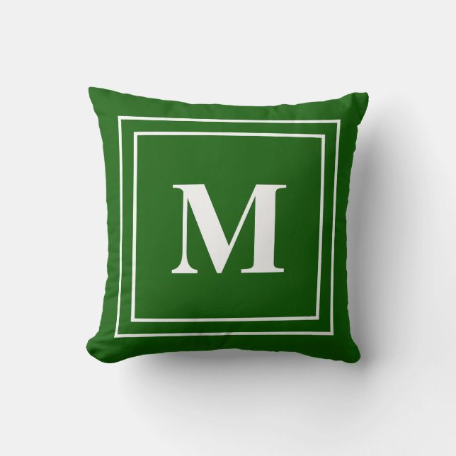 Modernes grünes Monogram-Kissen Kissen (Vorderseite)
