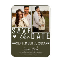 Modernes grünes Olive Save the Date 2 Foto Hochzei