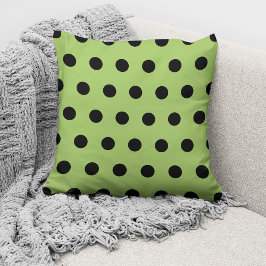 Modernes, grünes Schwarz-Polka-Punktmuster Kissen