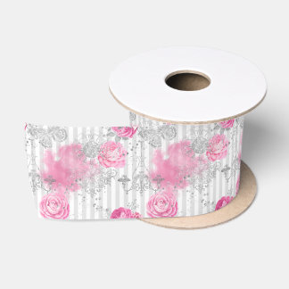 Modernes, gürtelrosa Glitzer mit Blumenmuster Satinband