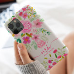 Modernes, gürtelrosa grünes, floralfarbenes Monogr Case-Mate iPhone Hülle<br><div class="desc">Modernes,  gürtelrosa grünes,  floralfarbenes Monogramm</div>