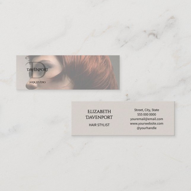 Modernes Haarstudio-Foto-Monogramm Mini Visitenkarte (Vorne/Hinten)