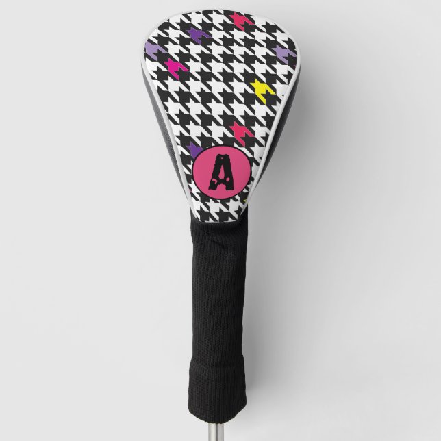 Modernes Hahnentrittmuster Muster Rosa Lila gelb Golf Headcover (Vorderseite)