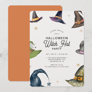 Modernes Halloween-Orange-Hexenhut-Party Einladung