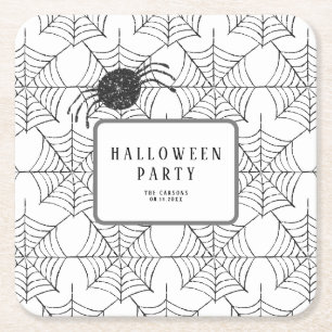 Modernes Halloween-Party Schwarz-weiß Spider Web Rechteckiger Pappuntersetzer