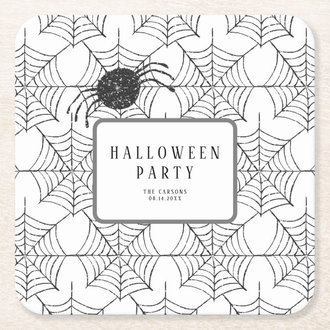 Modernes Halloween-Party Schwarz-weiß Spider Web Rechteckiger Pappuntersetzer (Vorderseite)
