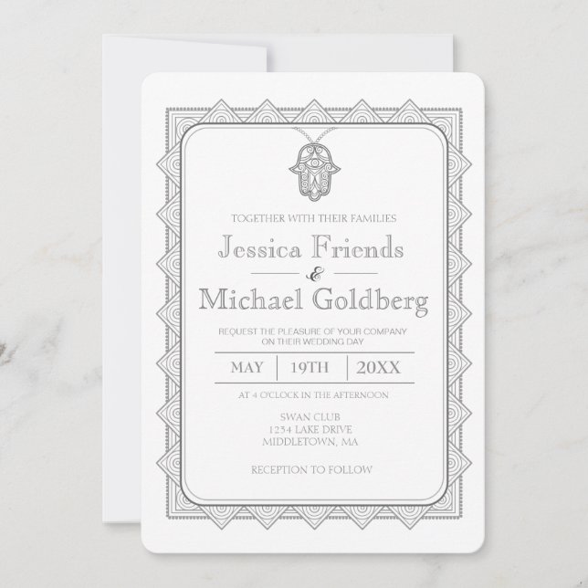 Modernes hamsa geometrische Hochzeitseinladung Einladung (Vorderseite)