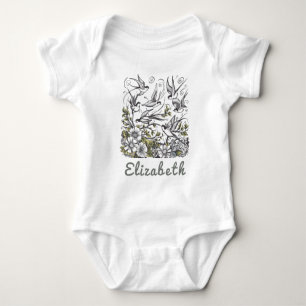 Modernes handgemaltes Wildvogelfeld der Blume Cust Baby Strampler