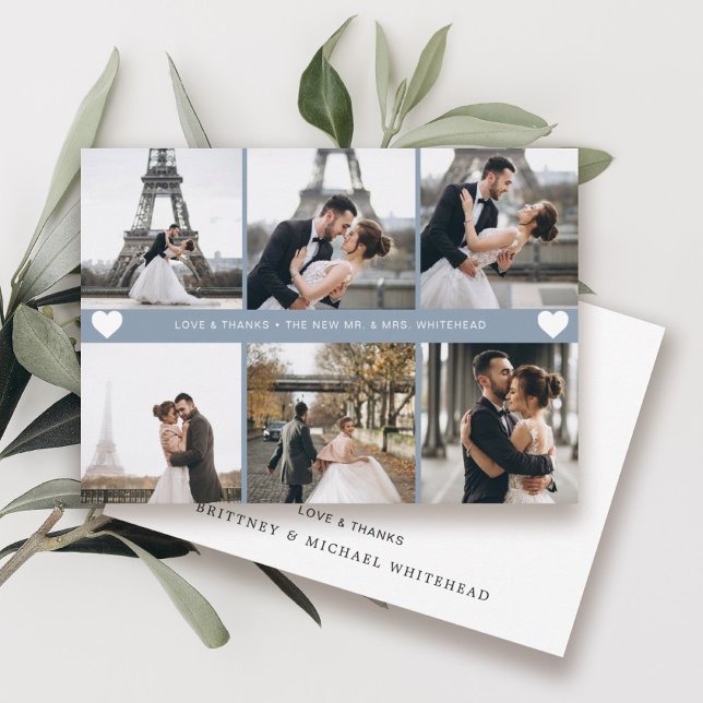 Modernes handgeschriebenes Foto Collage Dusty Blue Dankeskarte (Von Creator hochgeladen)