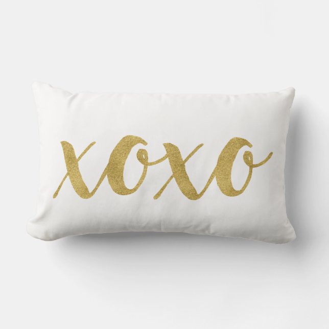 Modernes handgeschriebenes Gold XOXO Dekorativ Lendenkissen (Vorderseite)