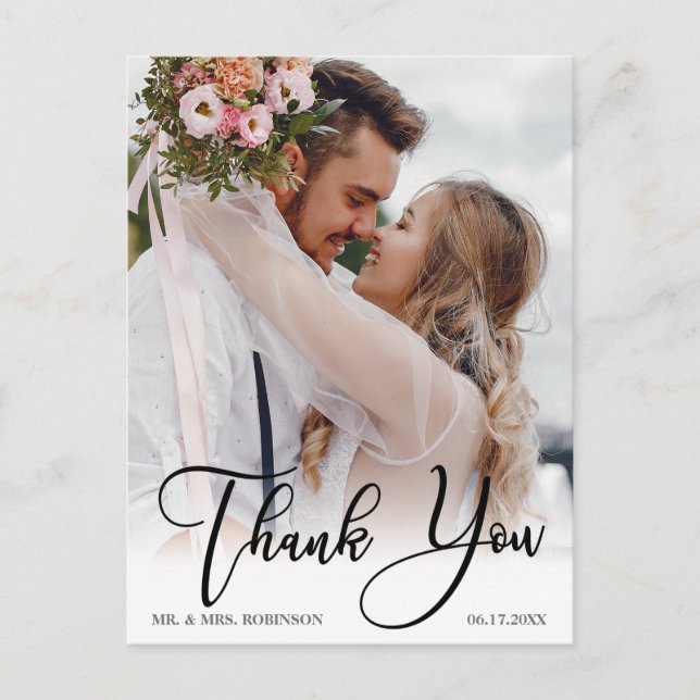 Modernes handgeschriebenes Hochzeitsszenario Foto  Postkarte (Vorderseite)