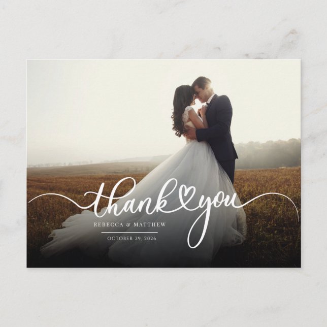 Modernes handgeschriebenes Newlyweds Foto Vielen D Postkarte (Vorderseite)